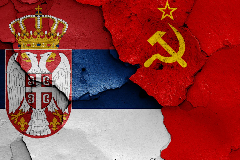 The flags of Russia and Serbia merged.