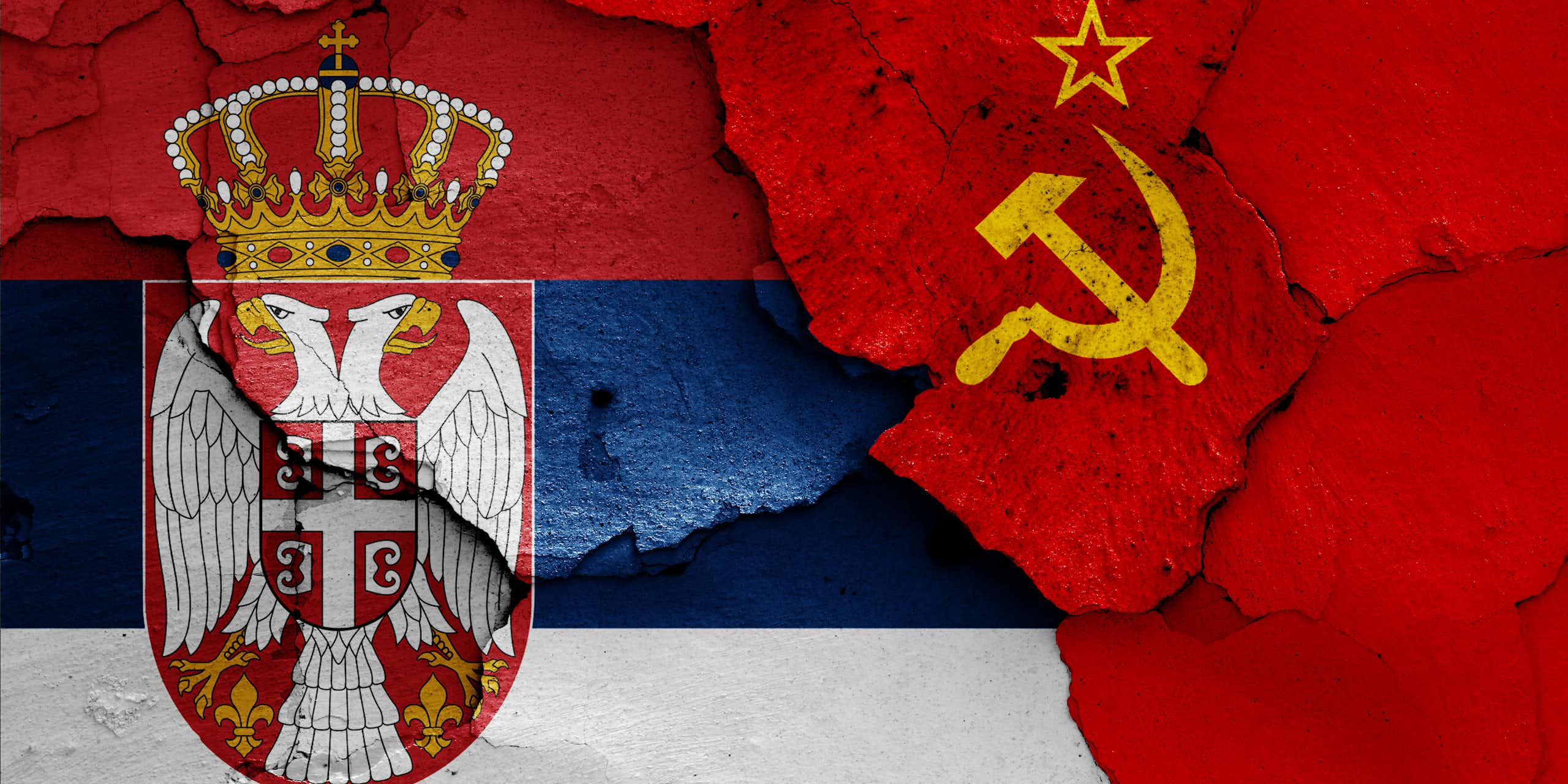 The flags of Russia and Serbia merged.