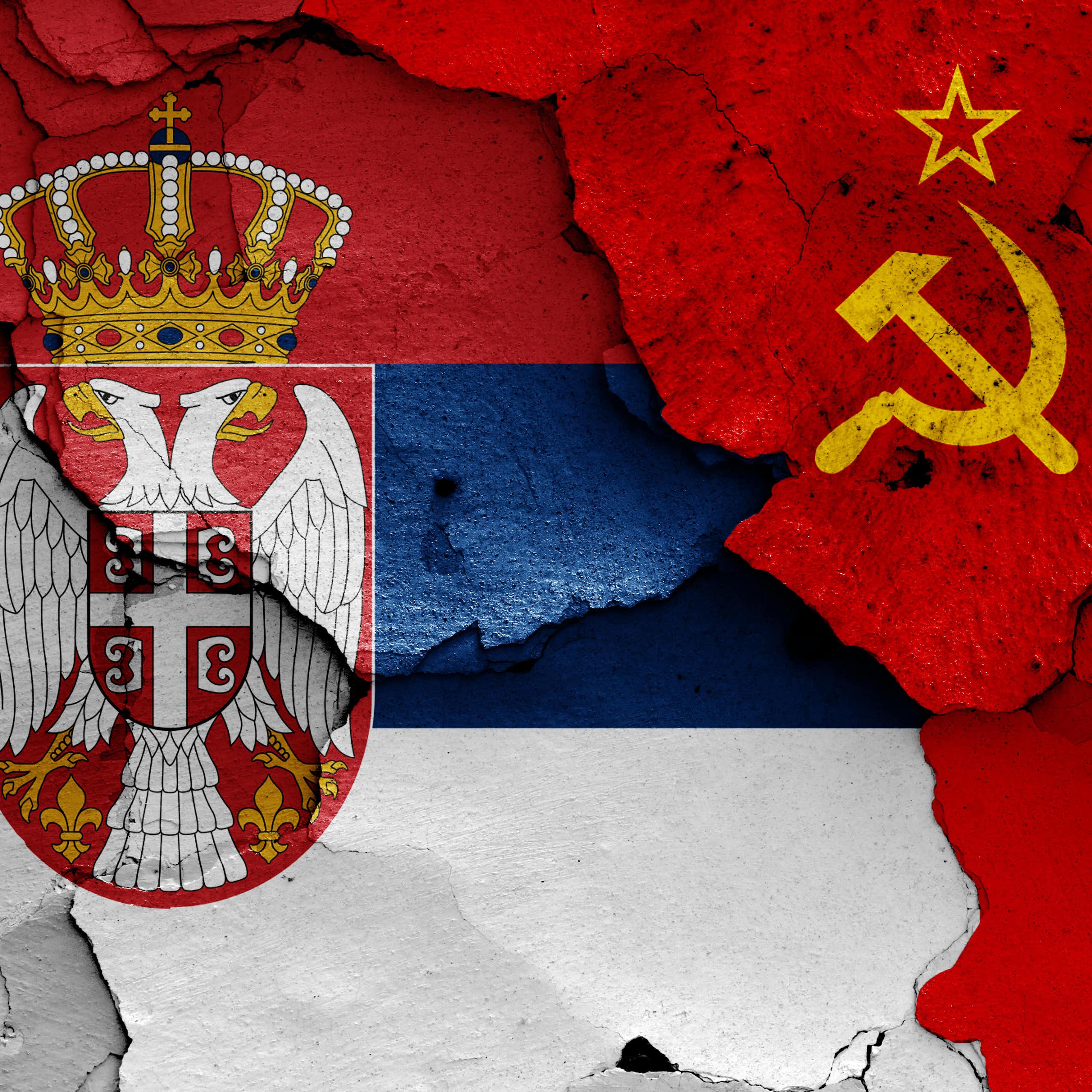 The flags of Russia and Serbia merged.