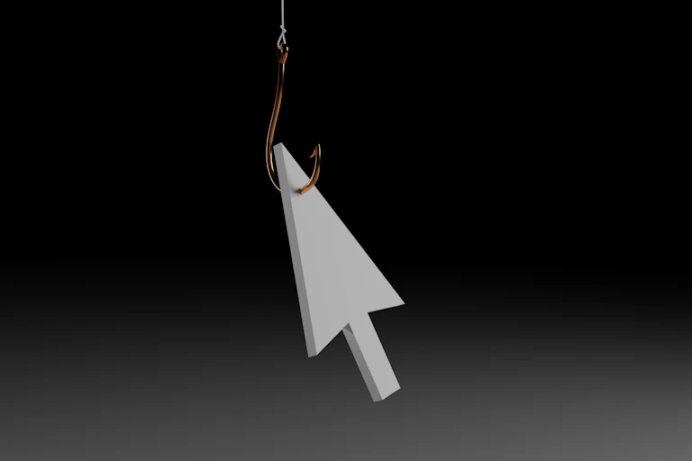 A mouse pointer hanging from a fishing hook