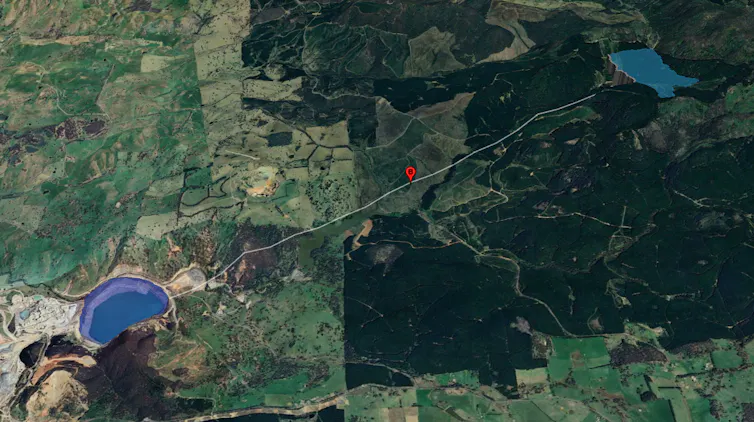 computer image of two reservoirs connected by line