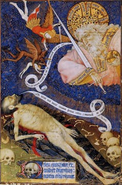 El muerto ante Dios. Un demonio intenta robarle el alma, pero es atacado por San Miguel Arcángel.