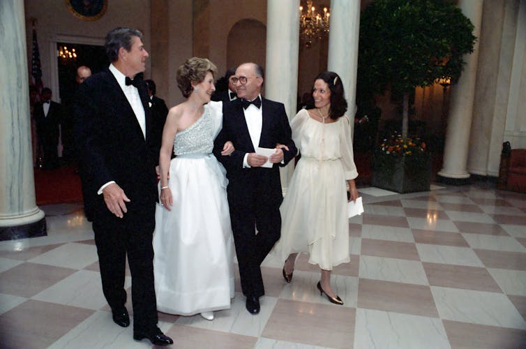Ronald and Nancy Reagan with Israeli prime minister Menachem Begin and his daughter Matt Milo in the White House, Setpember 1981.