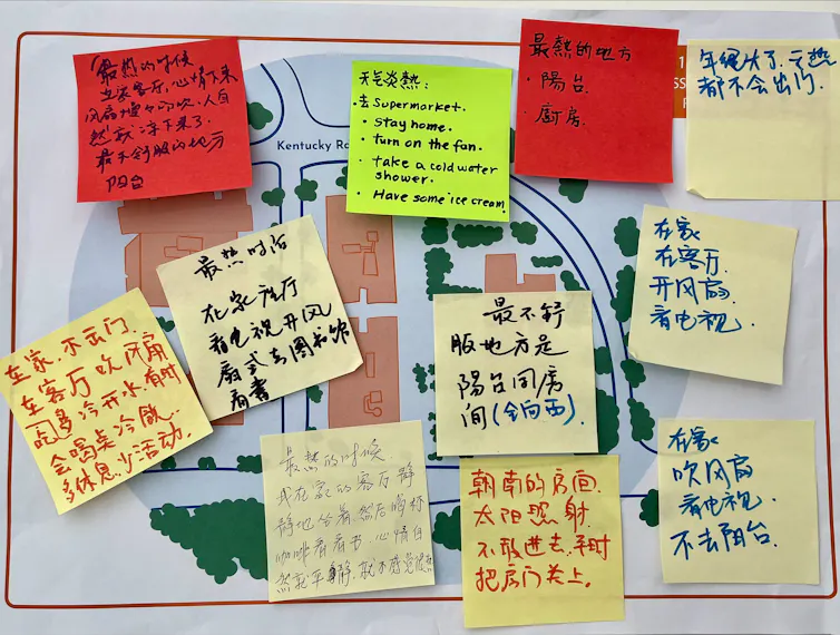 Post-it notes in Chinese and English from the workshop