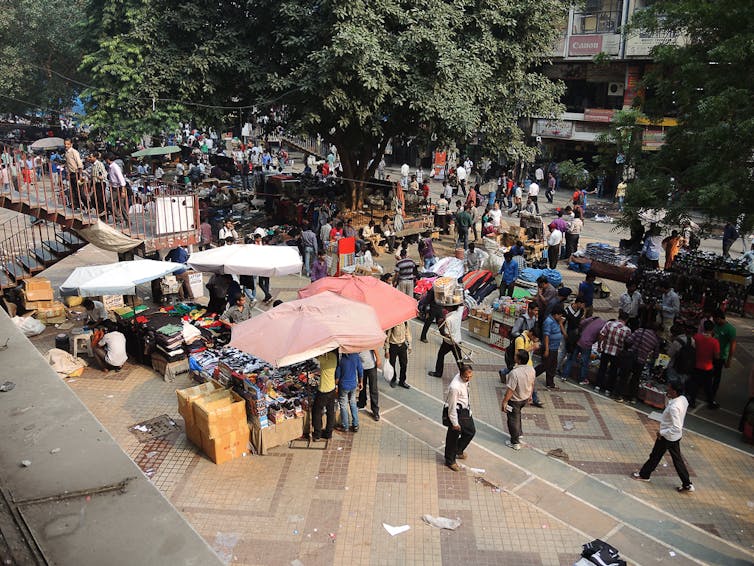 A market street seen from above.