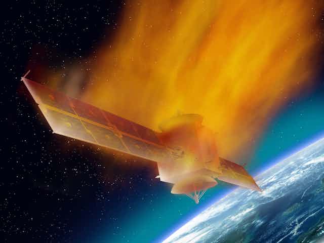 satellite burning up above earth