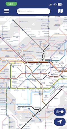 A screenshot of a London Underground digital map