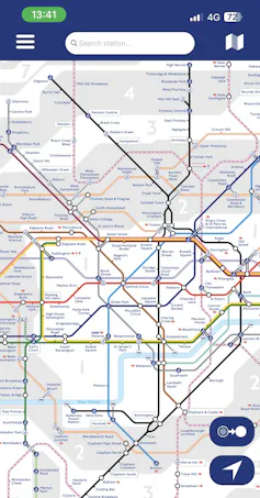 Uma captura de tela de um mapa digital do metrô de Londres