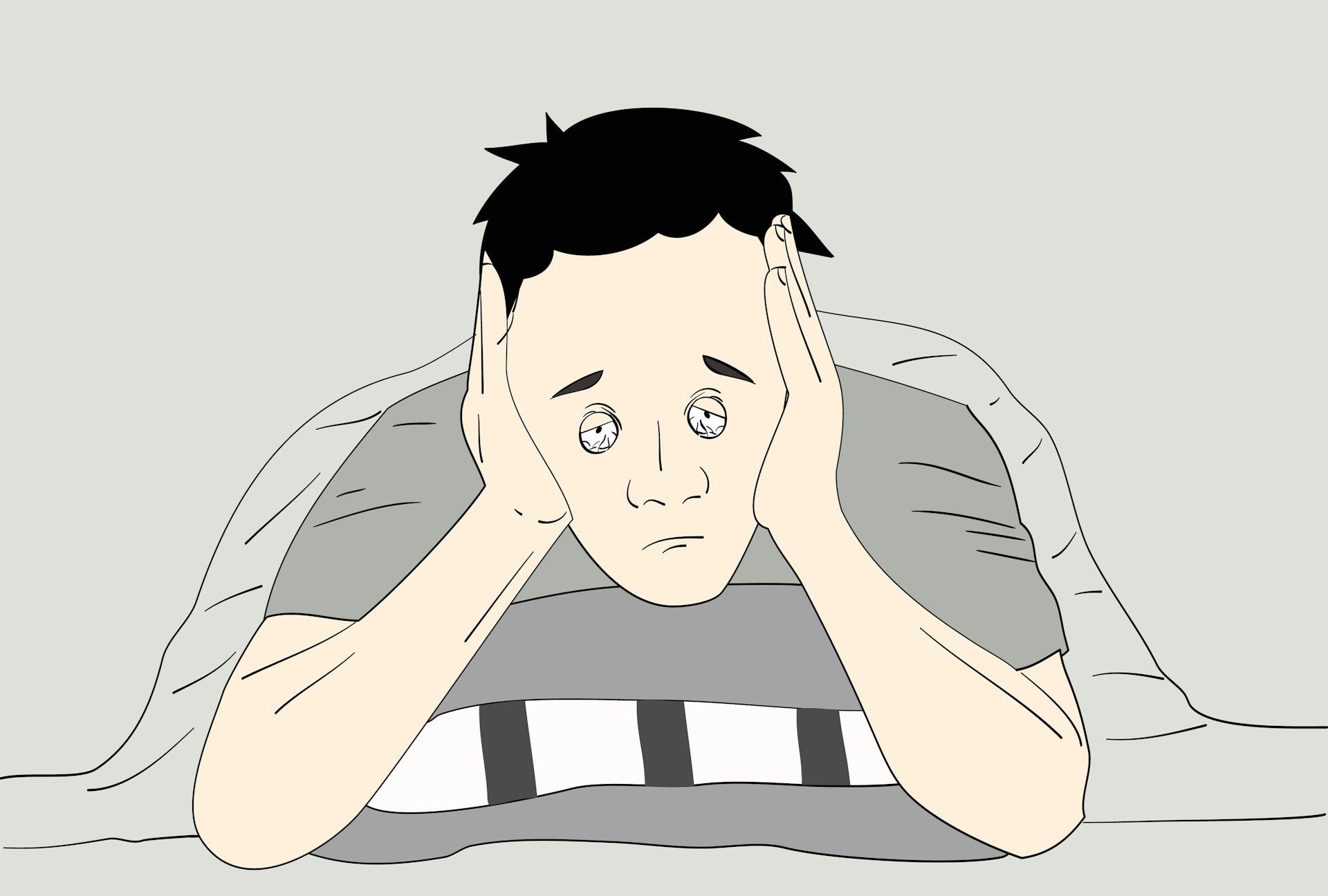 Illustration of tired-looking man suffering from insomnia