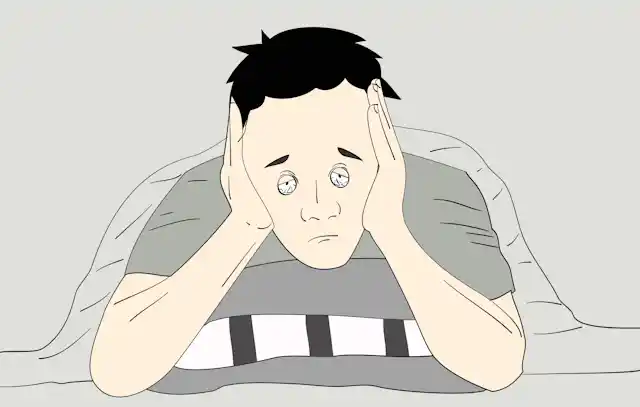 Illustration of tired-looking man suffering from insomnia