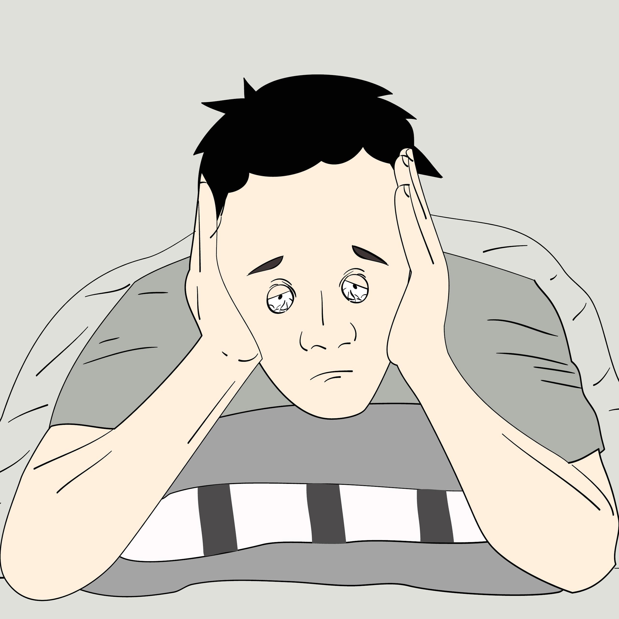 Illustration of tired-looking man suffering from insomnia