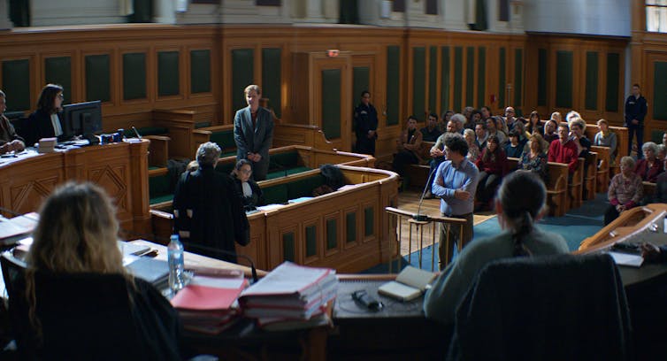 Film still: a courtroom
