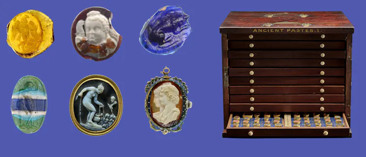 Items from the Rediscovering Gems exhibition, including Roman cameos.