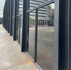 Newly applied dot patterns as part of TD Centre's bird friendly retrofit.