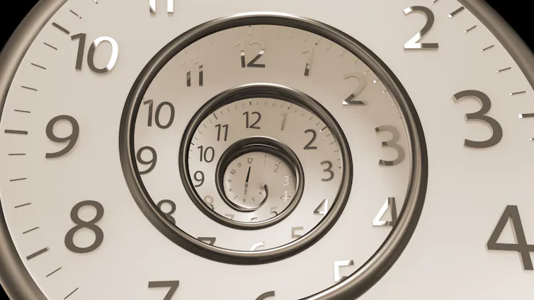 spiraling clock face suggesting infinity