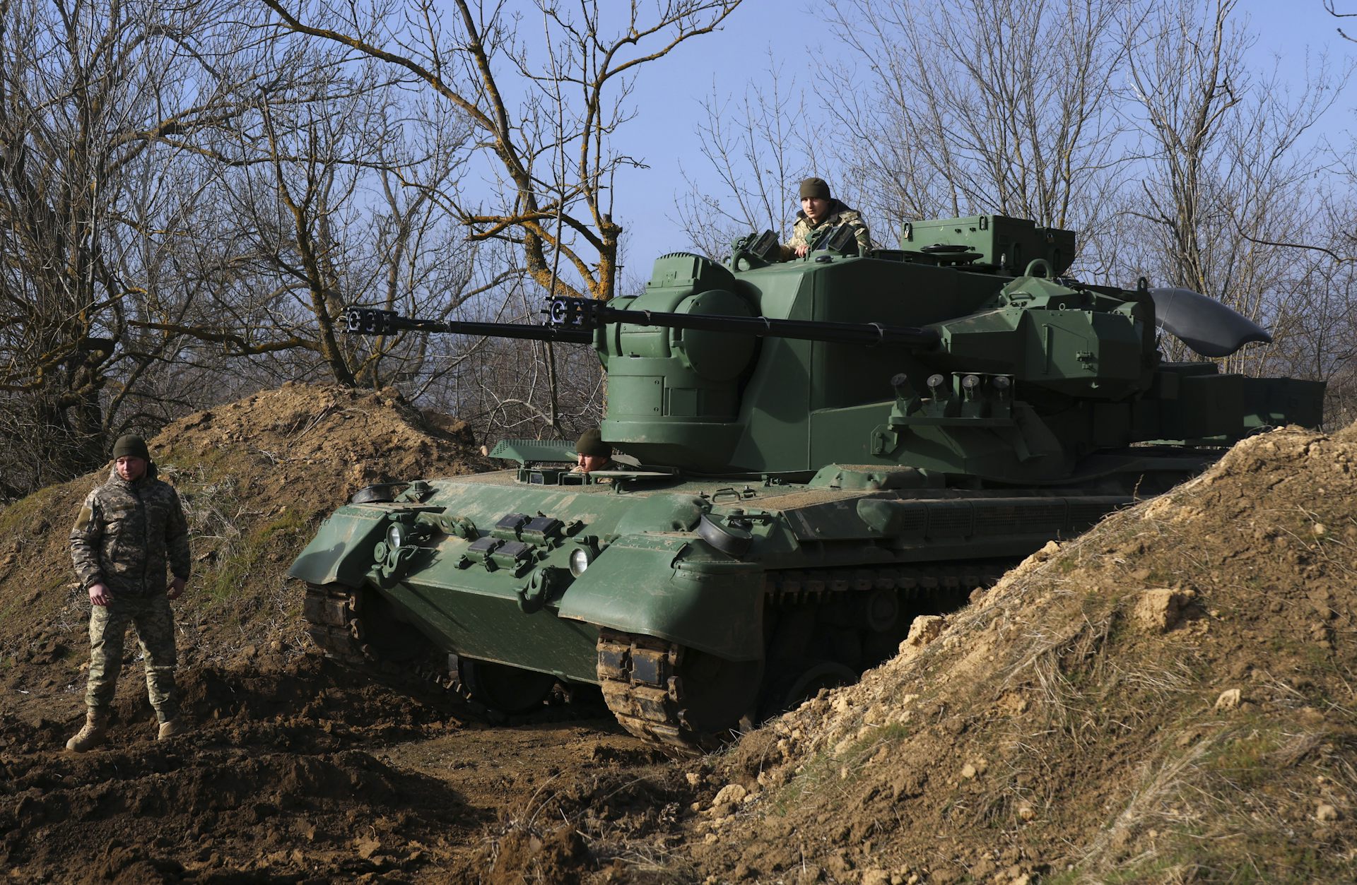 Ukrainian servicemen operate a German self-propelled anti-aircraft gun Gepard near the southern Ukrainian city of Odesa, Ukraine, 22 February 2024 amid the Russian invasion.