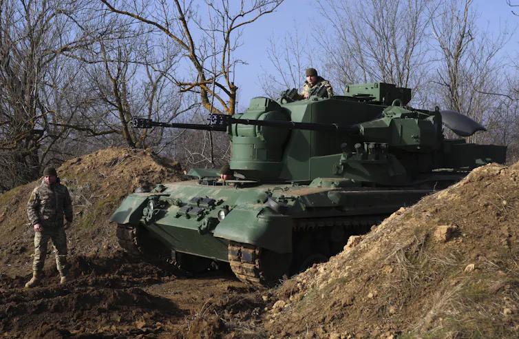 Ukrainian servicemen operate a German self-propelled anti-aircraft gun Gepard near the southern Ukrainian city of Odesa, Ukraine, 22 February 2024 amid the Russian invasion.