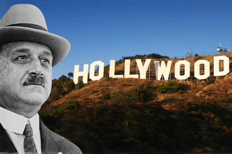 A. P. Giannini photographed in March 1927, and the Hollywood sign.