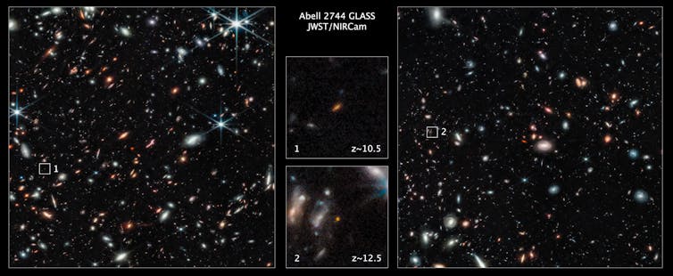 A photo showing magnified galaxies.