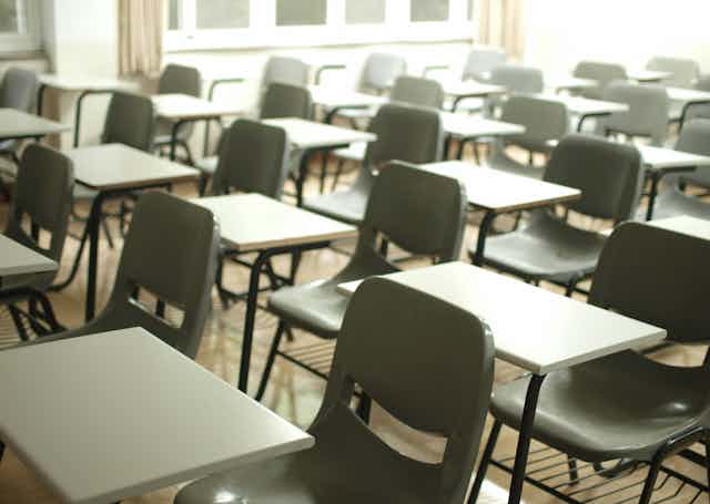 Chairs in a classroom.