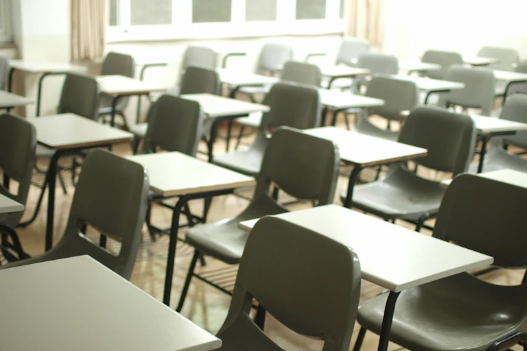 Chairs in a classroom.