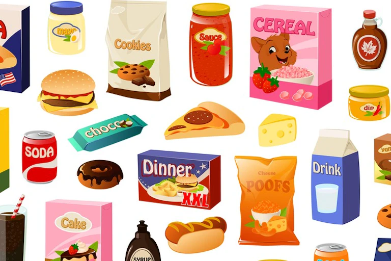 Illustrations of various food products