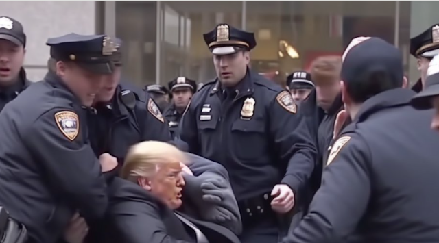 Imagen falsa de Donald Trump siendo arrestado por la policía.