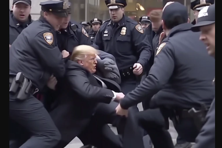 Imagen falsa de Donald Trump siendo arrestado por la policía.