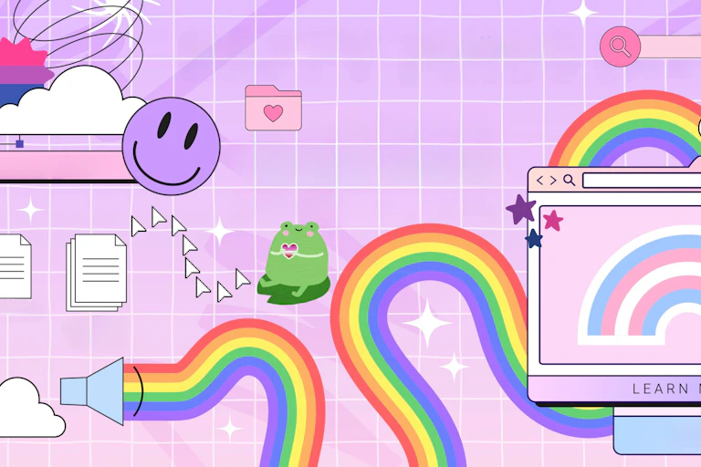 Queer internet symbols collaged together