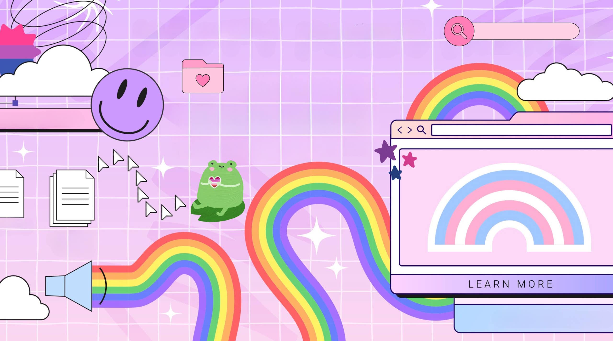 Queer internet symbols collaged together