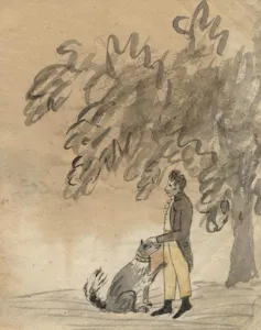 Illustration of Byron and his dog