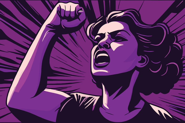 Ilustração de uma mulher em ação de protesto