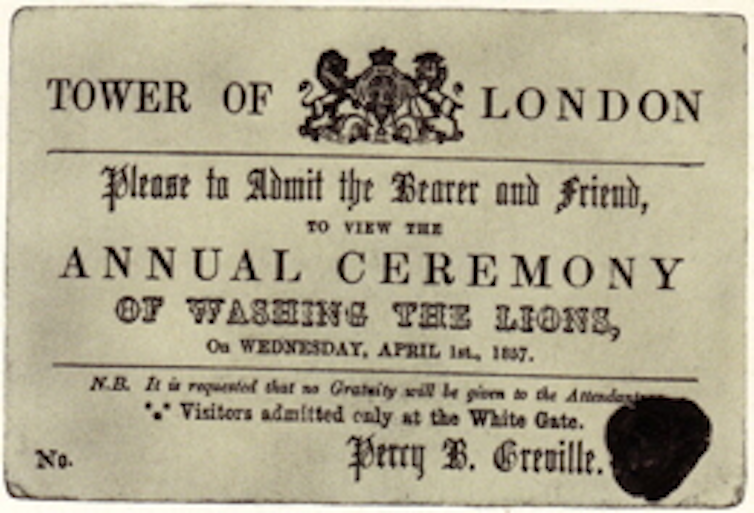 Tower of London invitation to wash the lions.