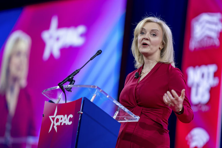 Liz Truss giving a speech at CPAC.