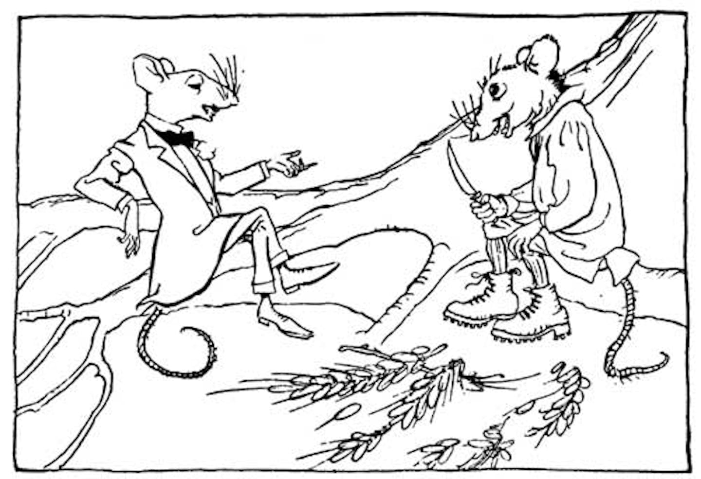 An illustration of two mice from a translation of Aesop's Fables published in 1912.