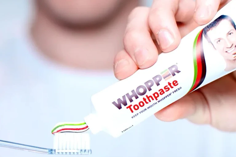A toothpaste tube reading 'Whopper'