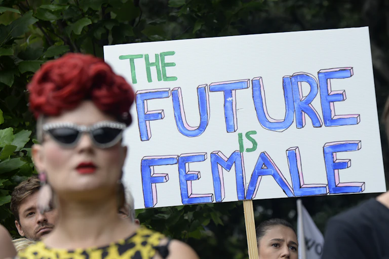 A protest sign that reads 'the future is female'