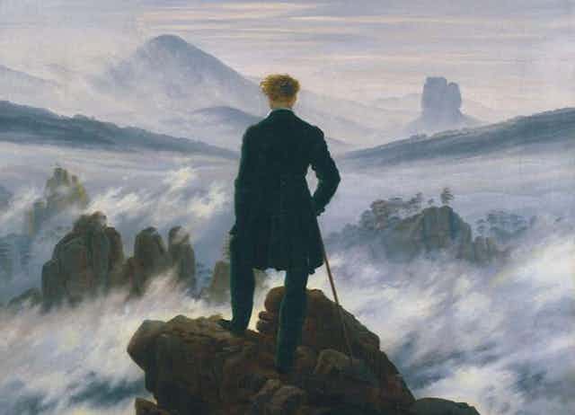 _Le Voyageur contemplant une mer de nuages_, tableau de Caspar David Friedrich, peintre romantique allemand (1818).