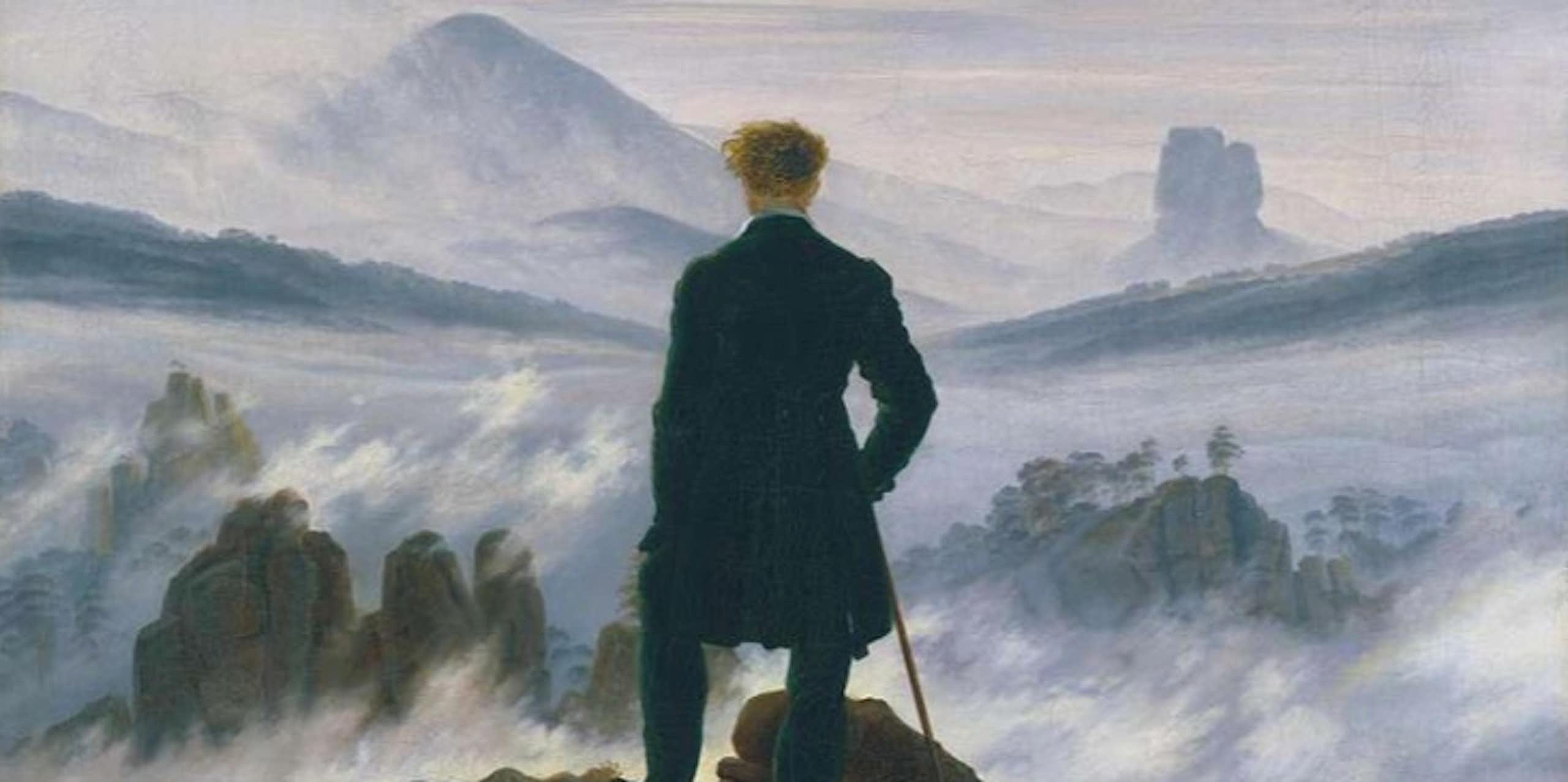 _Le Voyageur contemplant une mer de nuages_, tableau de Caspar David Friedrich, peintre romantique allemand (1818).
