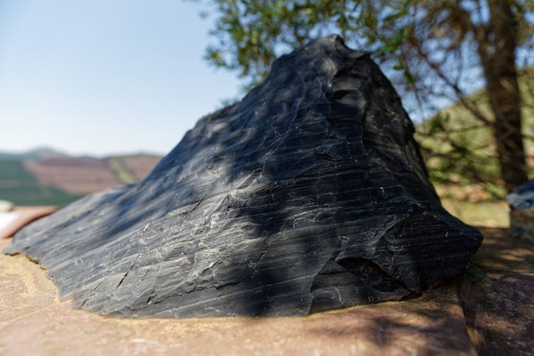 A block of black chert found in the Barberton Makhonjwa mountains.