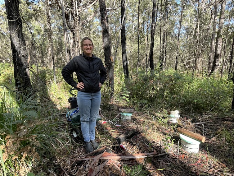 Research student Jessica Davis measuring carbon dioxide emissions from soil