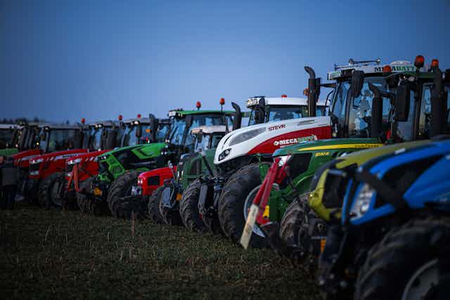 A row of tractors.