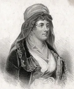 Portrait of Charlotte Smith in black and white.