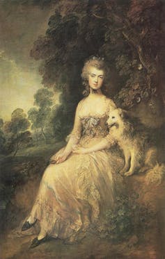 Painting of Mary Robinson with her dog.
