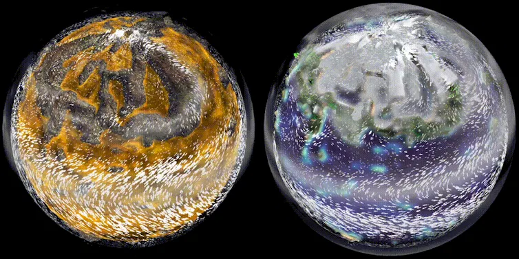 Two spinning globes