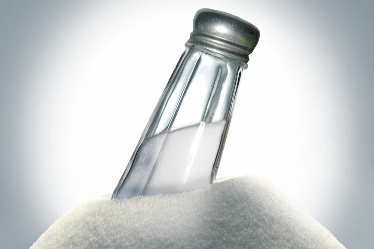 Salt shaker embedded in a large pile of salt