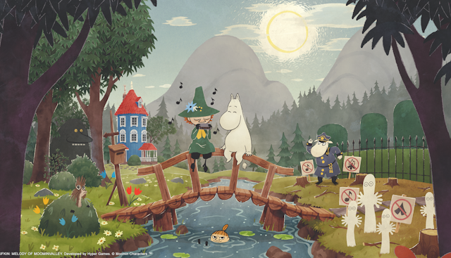 Snuffkin and Moomin in a still from the game.