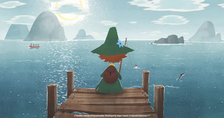 Snufkin fishing in a screenshot from the game.