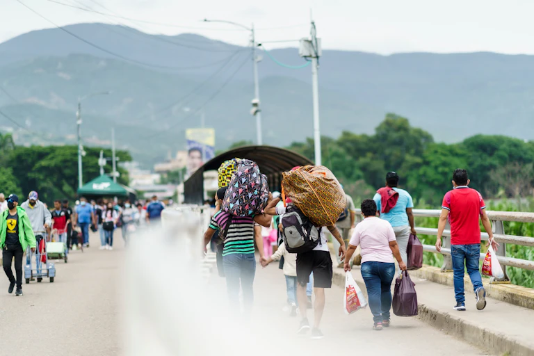 Venezuelans crossing the border into Colombia.