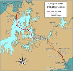 Mapa del canal de Panamá.